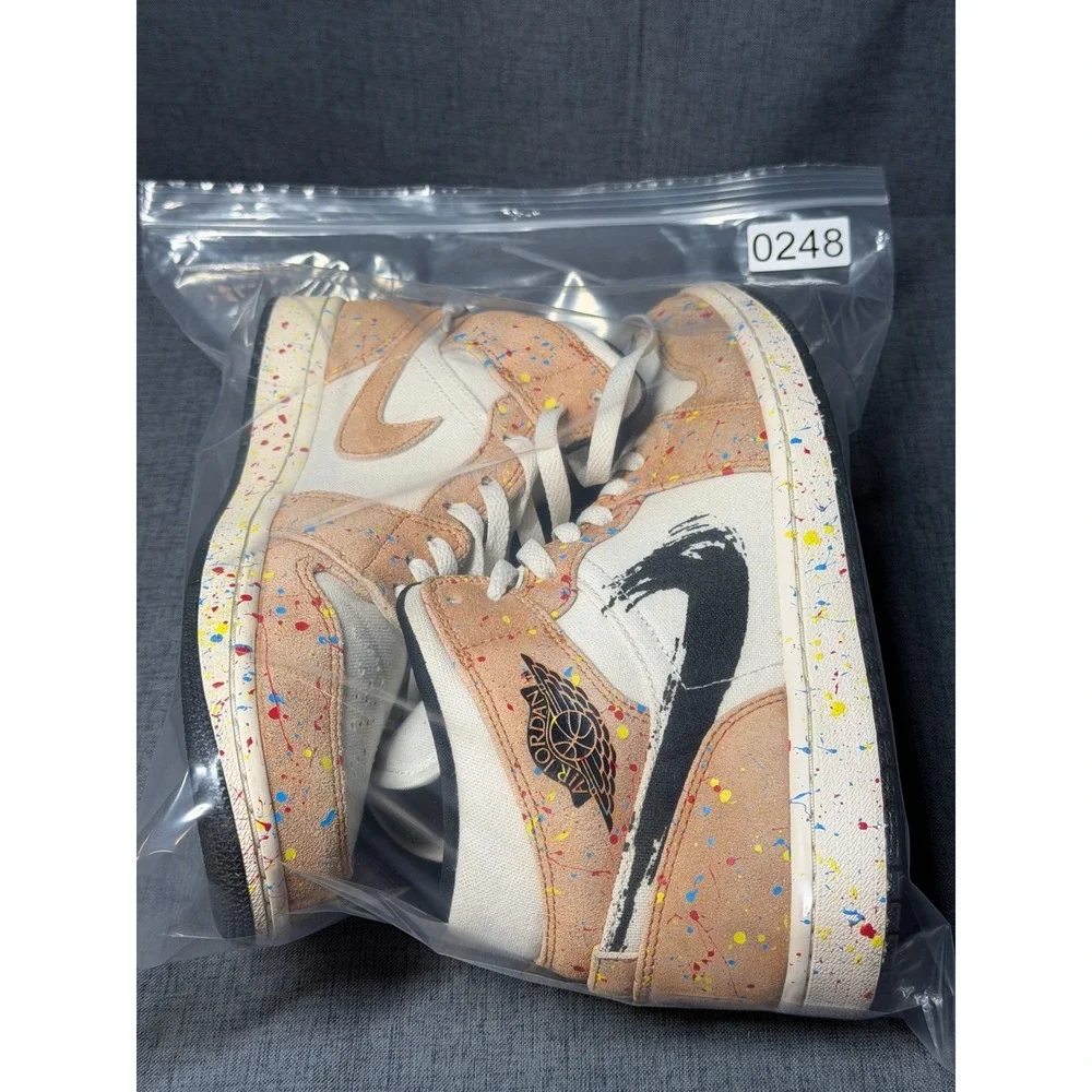 Nike‎ DA8005-100 Air Jordan 1 SE Mid Brushstroke Paint Splatter Mens SZ 9